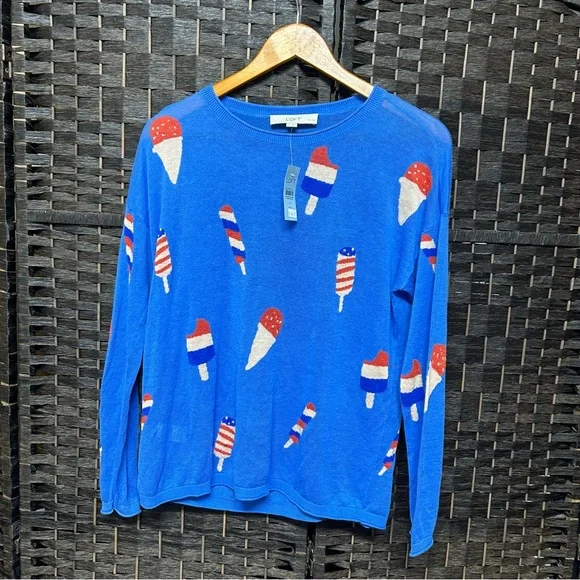 Loft New Ice cream popsicle print sweater size medium petite in blue - Picture 2 of 7
